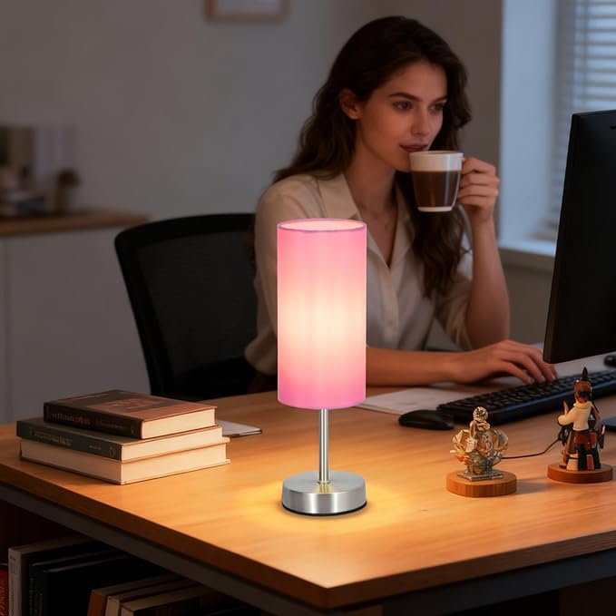 2 Pack Small Table Lamps for Bedroom, Bedside Lamps for Nightstand with Wire Switch, Minimalist Modern Desk Lamps with Linen Fabric Shade for Kids Room Living Room Office Dorm, Bulb Included