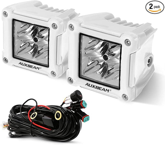 Auxbeam FA Series White Housing LED Pods, 3Inch 40W Spot Beam Offroad Cube Lights, 4800LM All White Body Ditch Lights Spotlights, for Marine Boat 4x4 4WD Motorcycle Truck, Pair