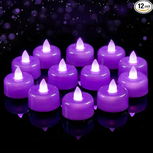 Amagic 12 Pack Purple Flameless LED Tea Lights Candles Battery Operated, Electric Fake Tealight Candles for Party, Wedding, Table Centerpiece, Home Decor, Mardi Gras, Halloween, Christmas, Proposal