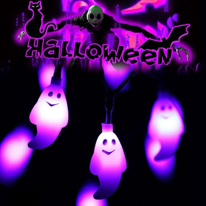 Halloween Solar String Lights, 21.3 Ft 30 LED Milky White Ghost LED Lights IP65 Waterproof for Halloween Outdoor Indoor Party Decor, Patio, Lawn, Garden, Yard