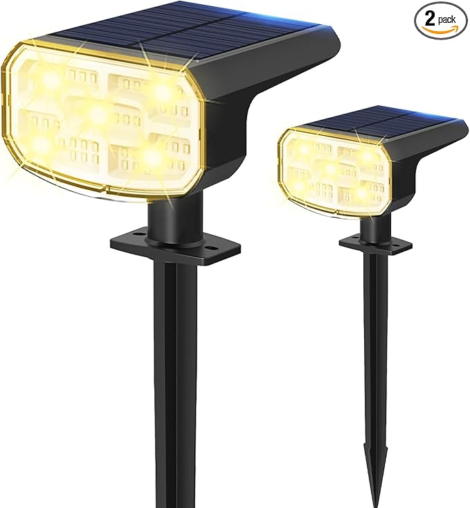 DAMINY Solar Spotlights Waterproof IP65,Auto On/Off,3000K 2 Lighting Modes Solar spot Lights for Garden,Pathway,Yard,Landscape-2 Pack