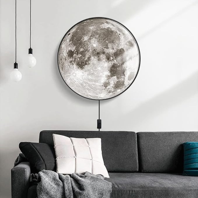 Modern Moon Wall Sconce Lighting, Dimmable Nightlight with Remote Control, Plug in Wall Lamp, Decorative Moon Light for Nursery Bedroom Living Room (19.6 inch)