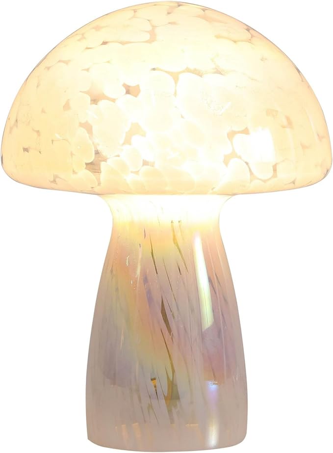 Urban Lifestyle 12" Iridescent Tortoise Glass Mushroom Lamp, Modern Retro Table Lamp for Bedroom, Living Room, or Office Décor