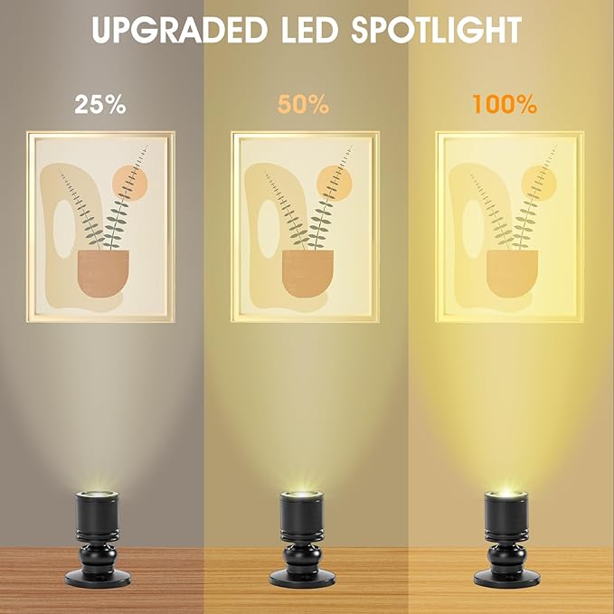 DEDC 4pcs LED Mini Spot Light, 3000K Under Cabinet Lights, Jewelry Model Showcase Display Spotlights for Wine Cabinet/Cupboard/Living Room (Warm White-Remote Control-U.S. Plugs-Base Unslotted)