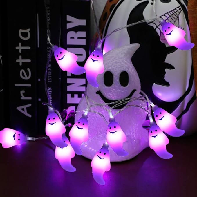 Halloween Solar String Lights, 21.3 Ft 30 LED Milky White Ghost LED Lights IP65 Waterproof for Halloween Outdoor Indoor Party Decor, Patio, Lawn, Garden, Yard