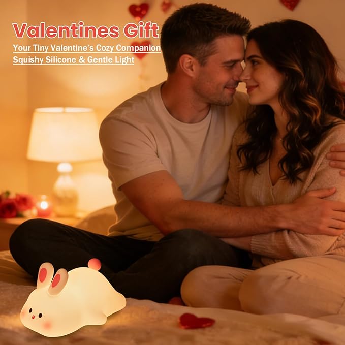 Big Face Rabbit Silicone Night Light, Squishy Bunny Lamp with Touch Control, 30-Min Timer, Rechargeable Kids Night Light for Bedroom Nursery, [Easter Gifts]