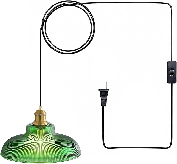 Plug in Pendant Light: Hanging Light Plug in Green Glass Hanging Lamp, Pendant Lighting for Kitchen Island, Bedroom, Dining Room, Living Room, No Bulb
