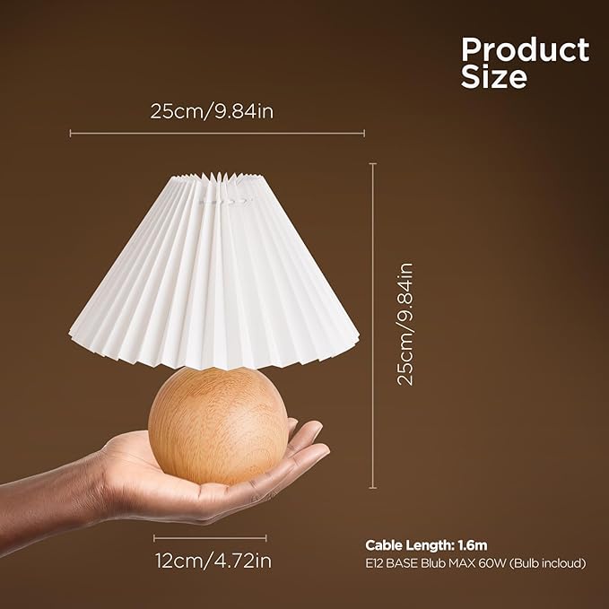 KUNJOULAM Small Pleated Table Lamp, Modern Bedside Nightstand Lamp with Beige Lampshade, Metal Base Cute Lamp for Bedroom, Living Room, Kids Room, Dorm with E12 Bulb