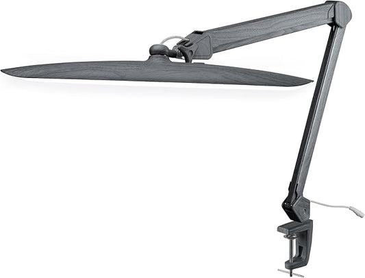 Neatfi XL 2200 Lumens 24W LED Desk Lamp with Clamp - Shadow-Free Task Lighting | 4-Level Dimming | Home Office & Crafts Use | 20-Inch Wide Head (Non-CCT, Gray Wood)