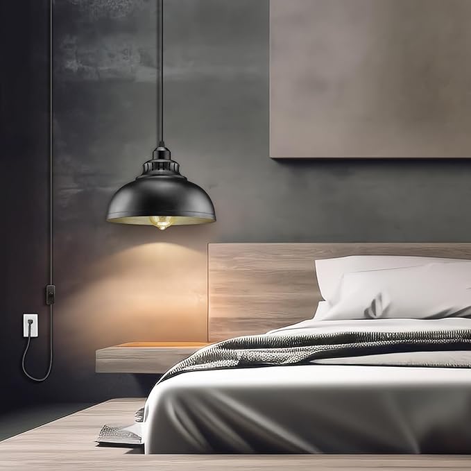 Plug in Pendant Light, 15FT Hanging Lights with Plug in Cord, On/Off Switch, Industrial Pendant Light with Plug in Cord, Metal Hanging Lamps for Living Room, Kitchen