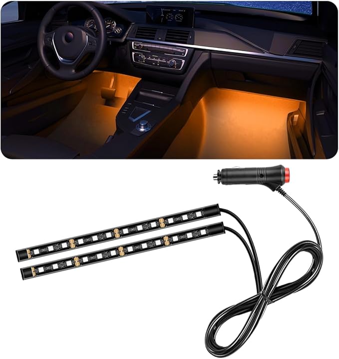 Car LED Strip Light, 24 LED RGB Auto Under Dash Interior Atmosphere Lights, USB Vehicle Decorative Lamp Ambient Night Light Strip, Lighting Kit Car Accessories (Orange, Cigarette Lighter)