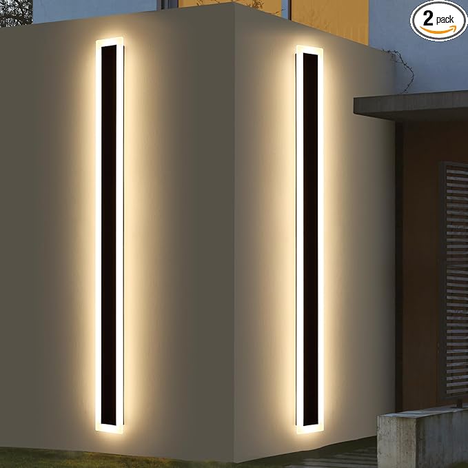 Mikeru 2Pack 71inch Modern Outdoor Exterior Wall Light, 3000k/4500k/6000k 3 Colors Switchable Large Outdoor Fixture Wall Mount, Ip65 Waterproof Modern Long Porch Light, Hardwired (Width: 5.5inch)