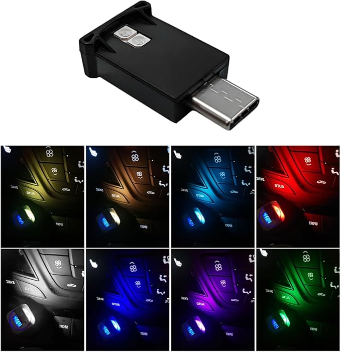 USB Type C LED Ambient Light, 8 Colors RGB LED Car Atmosphere Lamp with Adjustable Brightness, 5V Plug-in USB Night Lights Interior Decoration for Vehicle Home Office