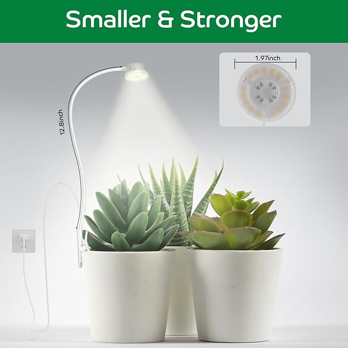 Grow Lights for Indoor Plants, Mini Plant Light, Full Spectrum Clip on Small Grow Lights for Indoor Growing, 10 Dimmable Auto On Off 3 9 12 Hrs Timer for Office Home