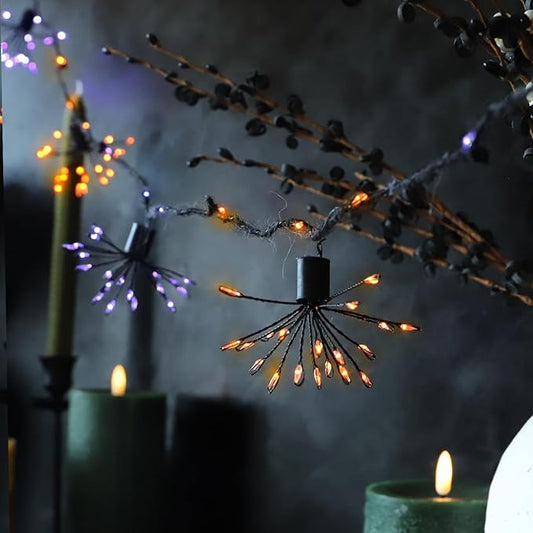 Halloween Lights Indoor Purple and Orange Fairy Lights 10 FT - 200 LEDs - 8 Clusters Fireworks with Remote Ideal Indoor and Outdoor Spooktacular Halloween Decorations