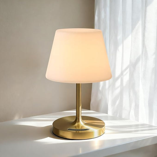 Cordless Touch Table Lamp, 4000mAh Rechargeable Small Desk Lamp with 3 Color Temperatures & Stepless Dimming, Portable LED Bedside Lamp for Bedroom, Living Room, Patio & Camping, Gold