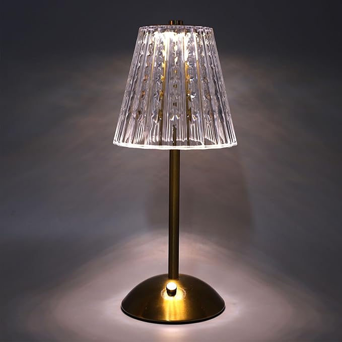 LED Cordless Crystal Table Lamp, Stepless Dimmable 3 Color Temperature Touch Control USB Rechargeable Nightstand Lamp for Home Bedside with High Brightness Light
