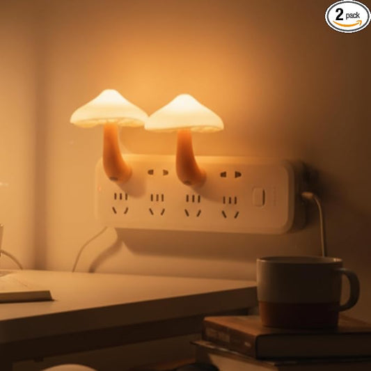 Mudder 2 Pack Mushroom Night Light Plug in Wall Lamp Sensor LED Mushroom Nightlight Cute Mini for Adult Kid Nursery Decor Gift(Yellow with White Cover)