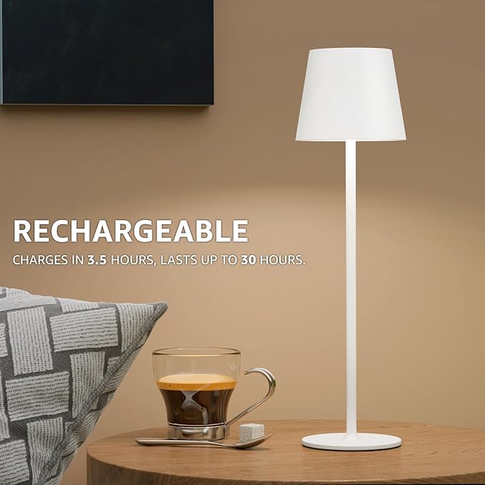 uuffoo 3 Pack Cordless Table Lamp Rechargeable 5000mAH Battery Operated Lights Touch Control LED Portable Desk Lamps 3 Color Dimming for Outdoor Coffee Bedroom Kitchen (White)