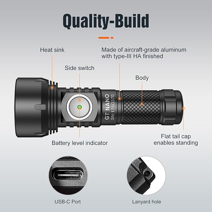 LUMINTOP GT Nano Keychain Flashlight 450 Lumens Mini Flashlight 300 Meters Beam Distance Single 10180 Li-ion Battery (Included) (Black)