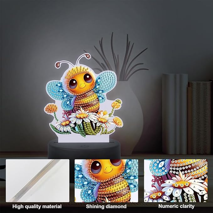 Bee Diamond Art Painting Night Light,Diamond Art Painting Kits Desktop Touch Lamp Ornaments for Tabletop Decor Diamond Art Accessories for Adult Beginner Bedrooms Living Room