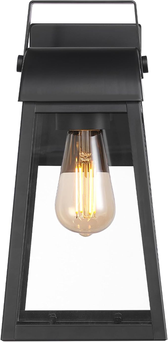GLOBE Electric 60000029 1-Light Outdoor Wall Sconce, Matte Black, Clear Glass Shade, Porch Light, Wall Lights for Living Room, Patio Décor, Apartment Essentials, Outside House Lights