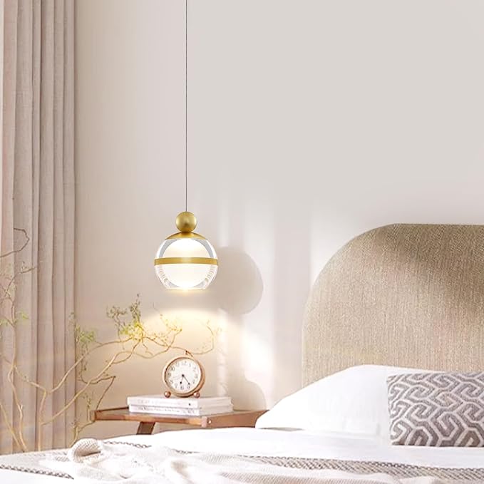 1-Light Gold Pendant Lights Kitchen Island Modern LED Ceiling Hanging Pendant Lights Acrylic Globe Pendant Light Fixtures for Dining Room Bedroom Living Room