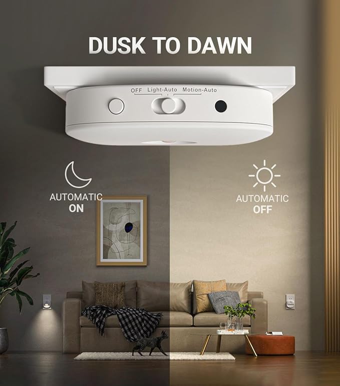 Lyridz Plug in Night Light with Motion Sensor and Dusk to Dawn Sensor, Dimmable Cool White Nightlight with 1-50lm Adjustable Brightness for Bedroom, Bathroom, Stairs, Hallway, 2 Pack