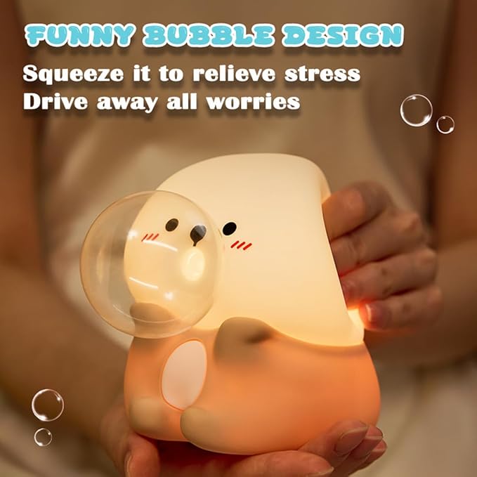 Bubble Blowing Sea Otter Night Light, Otter Gifts, Soft Silicone Lamp with Warm Light and RGB Changing, Breastfeeding Nursery Portable Kawaii Bedside Lamp for Baby, Toddler, Boys and Girls