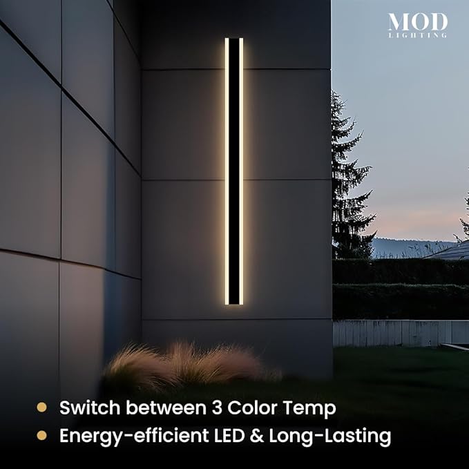 𝗠𝗢𝗗 𝗟𝗜𝗚𝗛𝗧𝗜𝗡𝗚 Haylen | Waterproof Outdoor Wall Light, LED Dimmable with Remote 3000K-6000K, Long Outdoor Porch Lights, Wired Lighting Fixture, Patio Exterior Wall Sconce, 1-Pack (Black, 47")