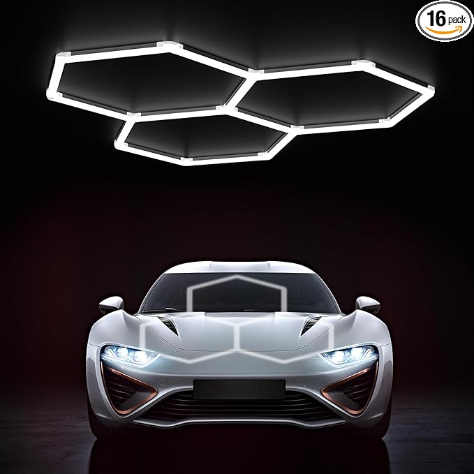 HYPERLITE Gen 2 Hexagon LED Lights: 105W 10500LM 3 Grids DIY Hexagon Led Lights, 6500K Ultra Bright, Easy Install, Durable Design for Garage, Car Detailing, Workshops, Basement, Gym