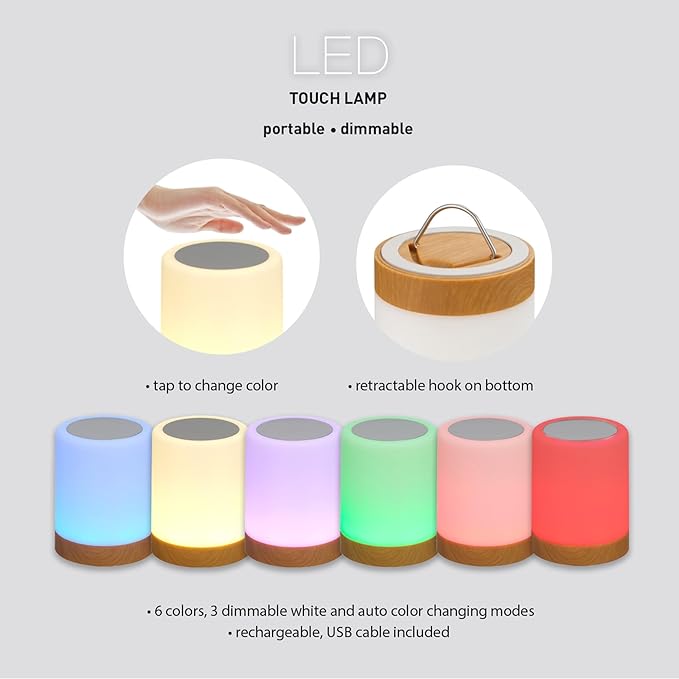 Globe Electric LED Integrated Rechargeable Multicolor Portable Touch Lamp with Included USB Cable