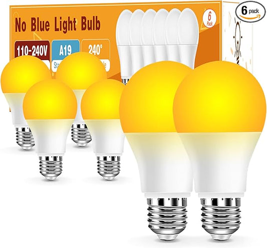 Neporal Amber Light Bulbs, 9W, 60W Equivalent, A19, Soft, Blue Light Blocking, Warm, 1800K, Night Light, Dim, Healthy Sleep and Baby Nursery (6)