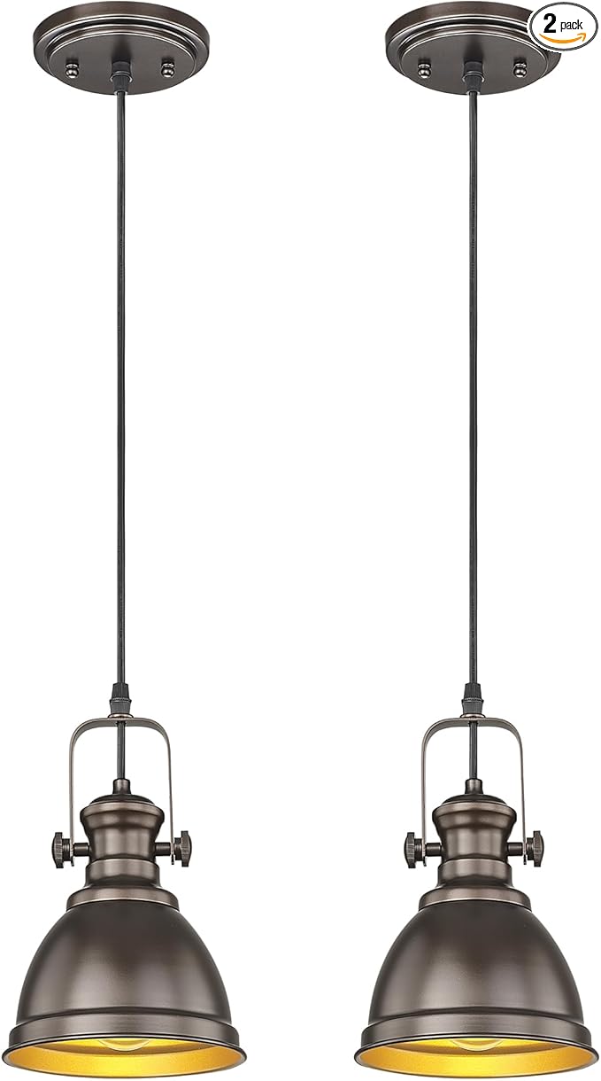 2 Pack Pendant Lights Kitchen Island, Farmhouse Hanging Lights Fixtures with Metal Shade, Rustic Kitchen Pendant Lighting Over Island for Dining Room, Oil Rubbed Bronze, AD-2151-1P2-ORB