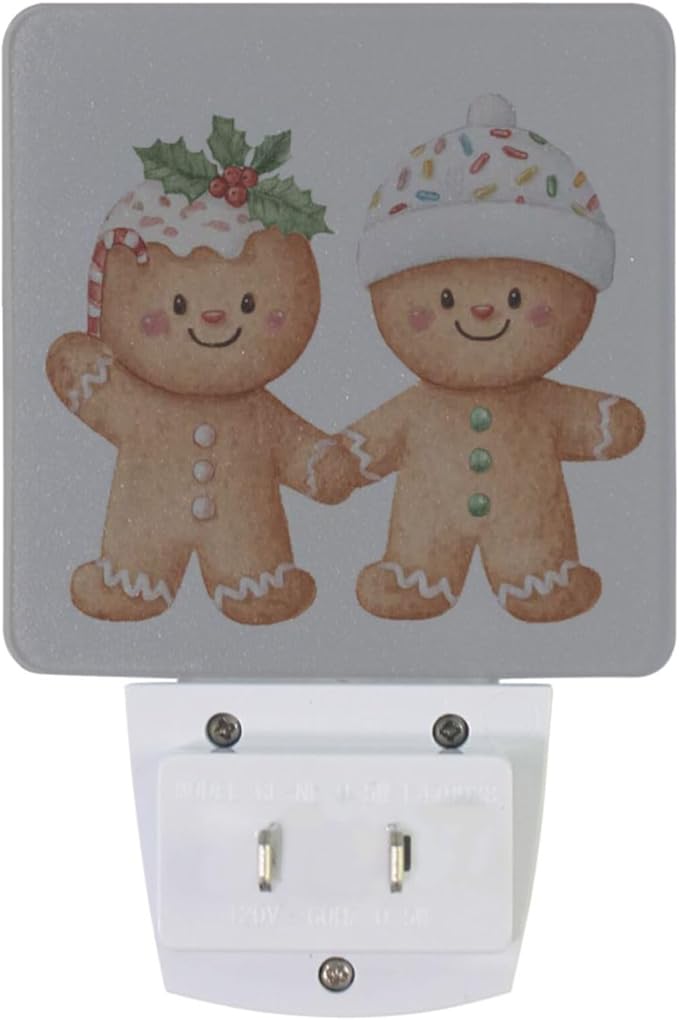 Vdsrup Cartoon Christmas Gingerbread Night Light Set of 2 Xmas Cookies Night Lights Plug in Wall LED Nightlight Auto Dusk to Dawn Sensor Lamp for Bedroom Bathroom Kitchen