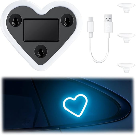 Car LED Interior Lights, Heart-Shaped Ambient Light for Windows, 5 Lighting Modes, Charging Through Type-c and Solar Energy, Car Decorations for Women Men, Pack of 1, (Ice Blue)