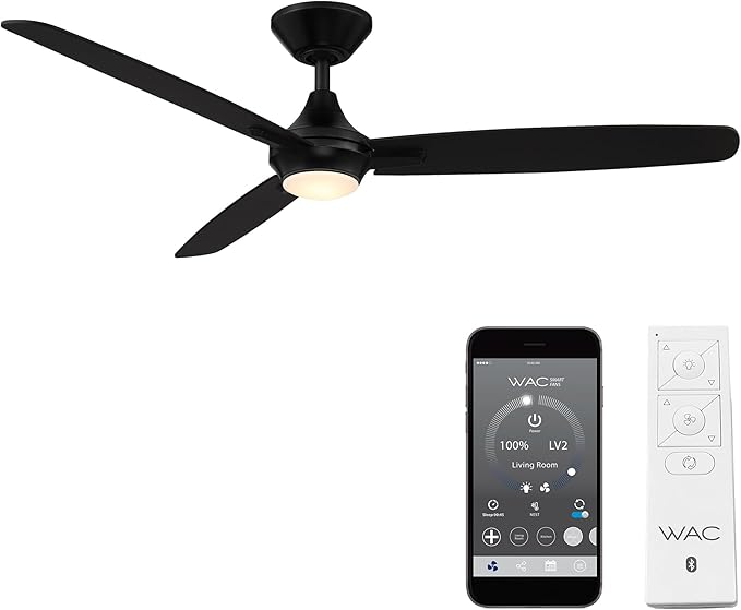 WAC Lighting F-060L-MB Blitzen 54" Ceiling Fan with LED Lights & Remote, Matte Black