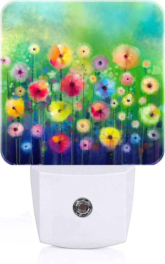 Colorful Countryside Wildflowers Night Light,Plug Into Wall Decor for Stairway,Hallway,Kitchen,Dusk to Dawn Sensor Nightlights for Boys/Girls/Women/Men Room Gifts
