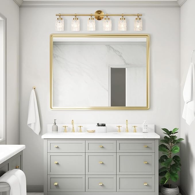 ALICE HOUSE Modern 6-Light Bathroom Vanity Light, 41” Brushed Brass Finish Wall Lighting Fixture Over Mirror for Bathroom, Powder Room, Makeup AL5095-W6