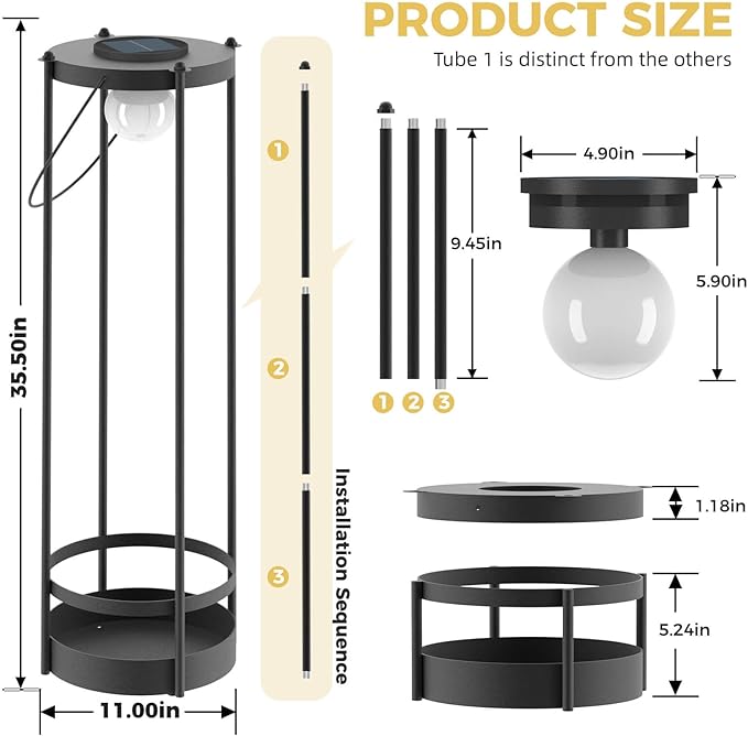 Outdoor Solar Floor Lamp with Plant Stand – Tall Solar Powered Patio & Garden Floor Light, Waterproof Standing Lamp for Yard, Porch & Outdoor Décor (35.5" H - 1Pack)