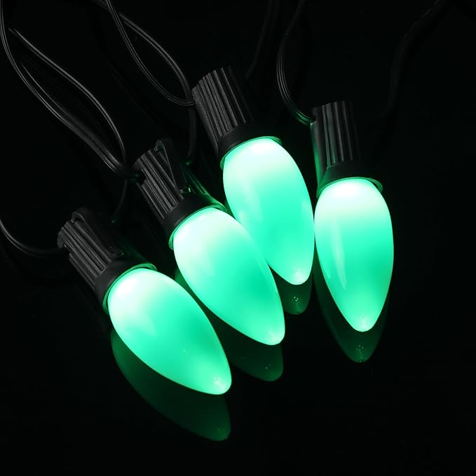 25-Pack Ceramic C9 Christmas Light Bulbs, Green LED Light Bulbs Holiday Decoration, Green Christmas Decor for Indoor & Outdoor Use, E17/C9 Intermediate Base