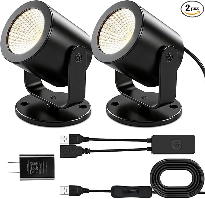 TAYSING LED Spotlight Indoor 5W USB Powered 360 Degree Rotating Mini Display Accent Light for Pictures Paintings Plants Shelves Cabinet Showcase, 2 Pack Neutral White 4000K