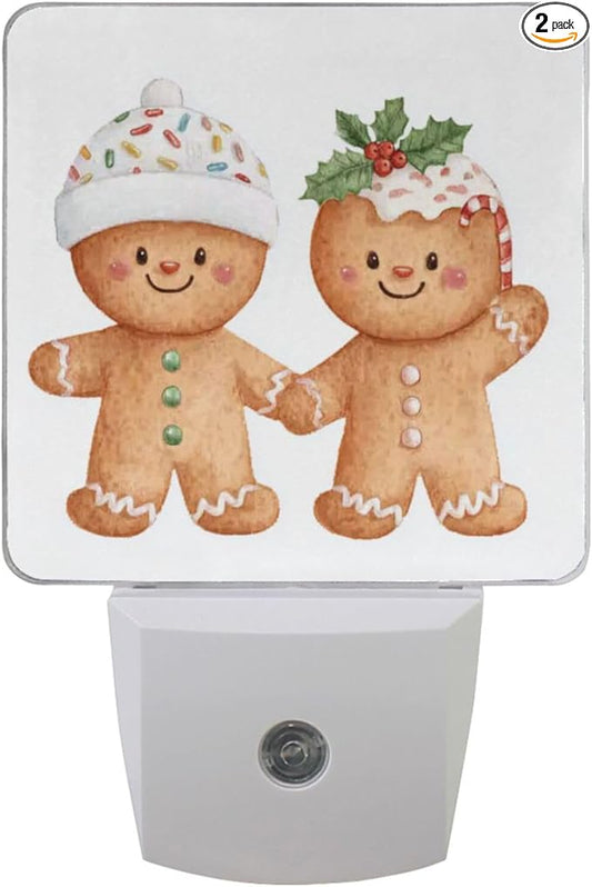 Vdsrup Cartoon Christmas Gingerbread Night Light Set of 2 Xmas Cookies Night Lights Plug in Wall LED Nightlight Auto Dusk to Dawn Sensor Lamp for Bedroom Bathroom Kitchen