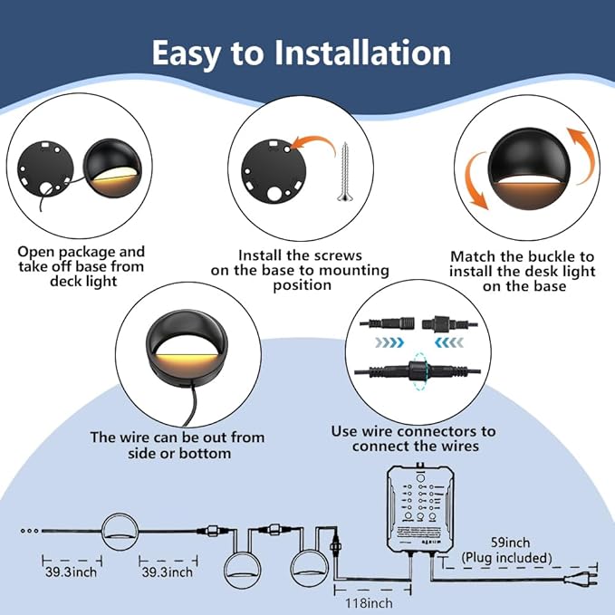 RGBW Low Voltage Deck Lights with Transformer Photocell Sensor Dimmable and Timer IP67 Waterproof Fence Lights for Outdoor Step Stair Patio Landscape Holidays Decoration Lighting (RGBW-8PACKS)