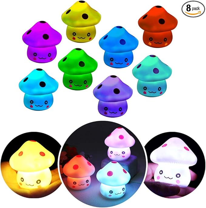 TornadoZ LED Light Up Color Changing Mushroom Toy (8 Pcs) | Multi-Color Flashing LED Night Light Lamp | Cute & Fun Creative Kids Toy | Home, Birthday & Party Decoration Gift Set