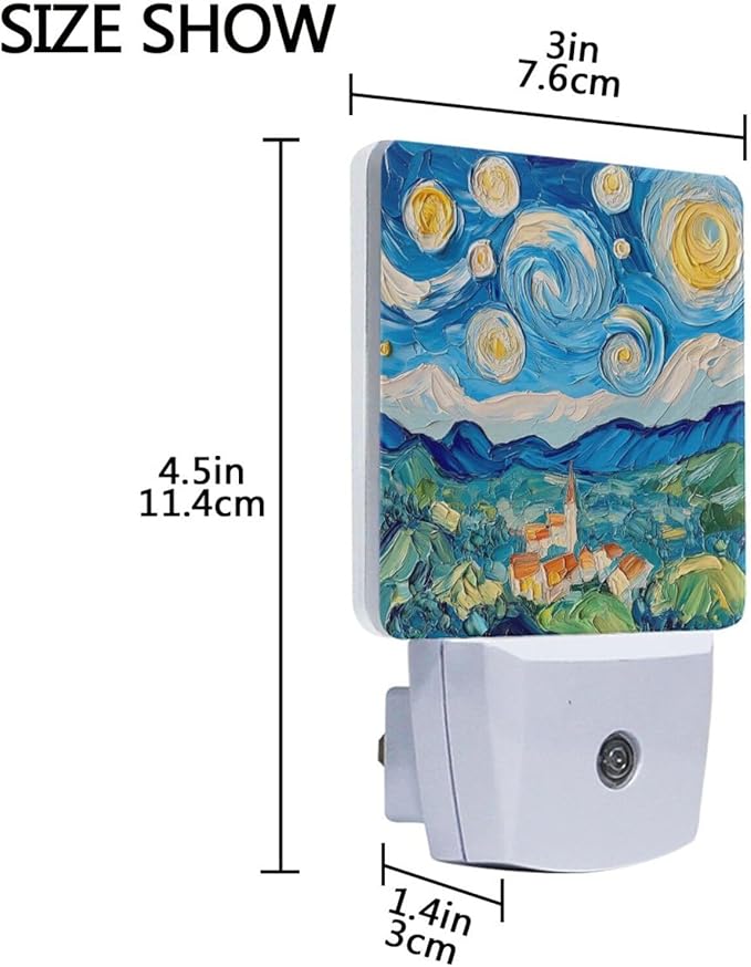 Oil on Canvas Blue Sky Night Light 2 Pack Dusk to Dawn Sensor Led Lamp for Women Men Night Lights Plug into Wall Decor for Bedroom Kitchen Corridor, 0.5W