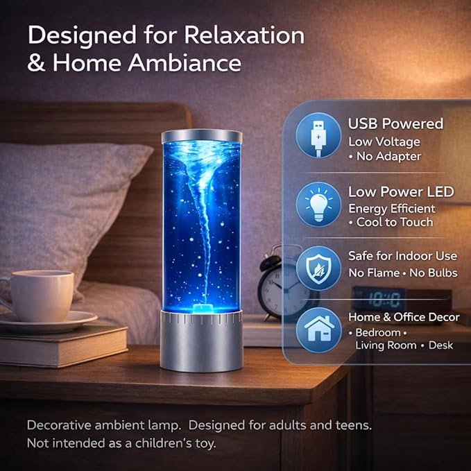 Tornado Lamp & Night Light - Mesmerizing Motion & Soft Glow for Relaxation and Ambiance