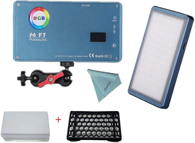 Falcon Eyes F7 12W RGB Led Video Light,Portable Photography Light with Honeycomb Grid and Softbox,CRI 97,2500K-9000K,Magnet Adsorption Function,Multiple Scenario Mode for Live Streaming Video