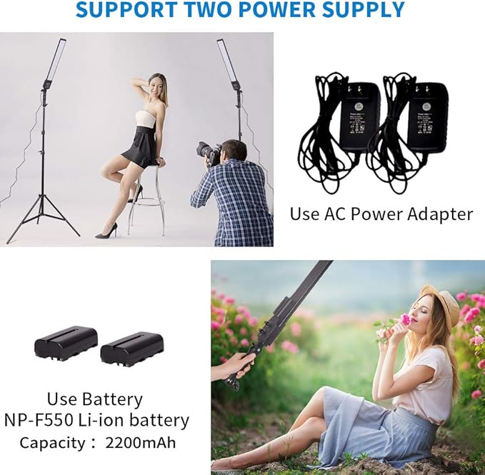 LED Video Light Battery Powered Photography Light Portable Handheld Wand,Dimmable 2800-5500K Photo Studio Light Kit with NP-550 Li-ion Battery and Stand for Portrait, YouTube,Outdoor Video