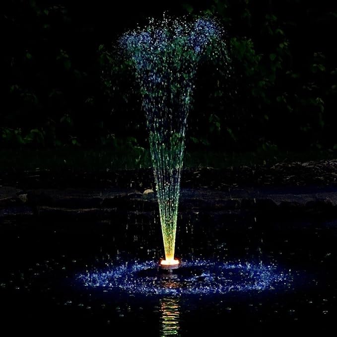 Custom Pro Floating Water Fountain with 48 Color Changing LED Lights, 600 GPH Pond Pump, 33 Foot Power Cords & More - Easy Installation